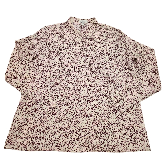 Express Poerofini Women's White and Maroon Patterned Blouse Size L - Picture 6 of 13